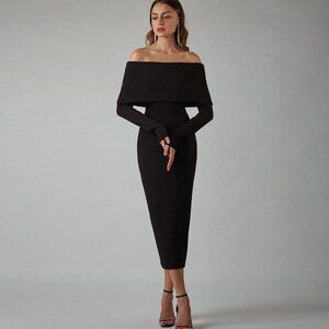 Black Off The Shoulder Long Sleeves Tight Dresses | Showpo.